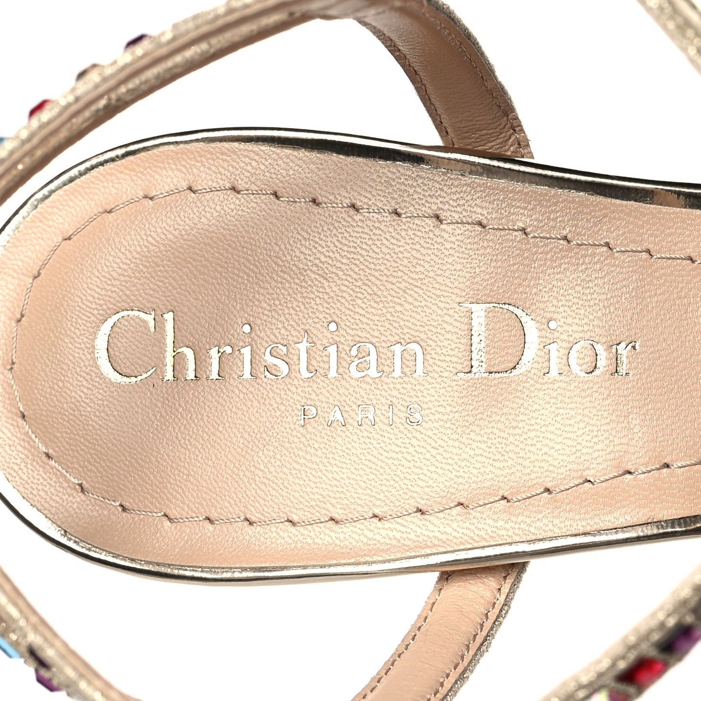 Metallic Calfskin Crystal Strap Sandal Pumps 37.5 Gold