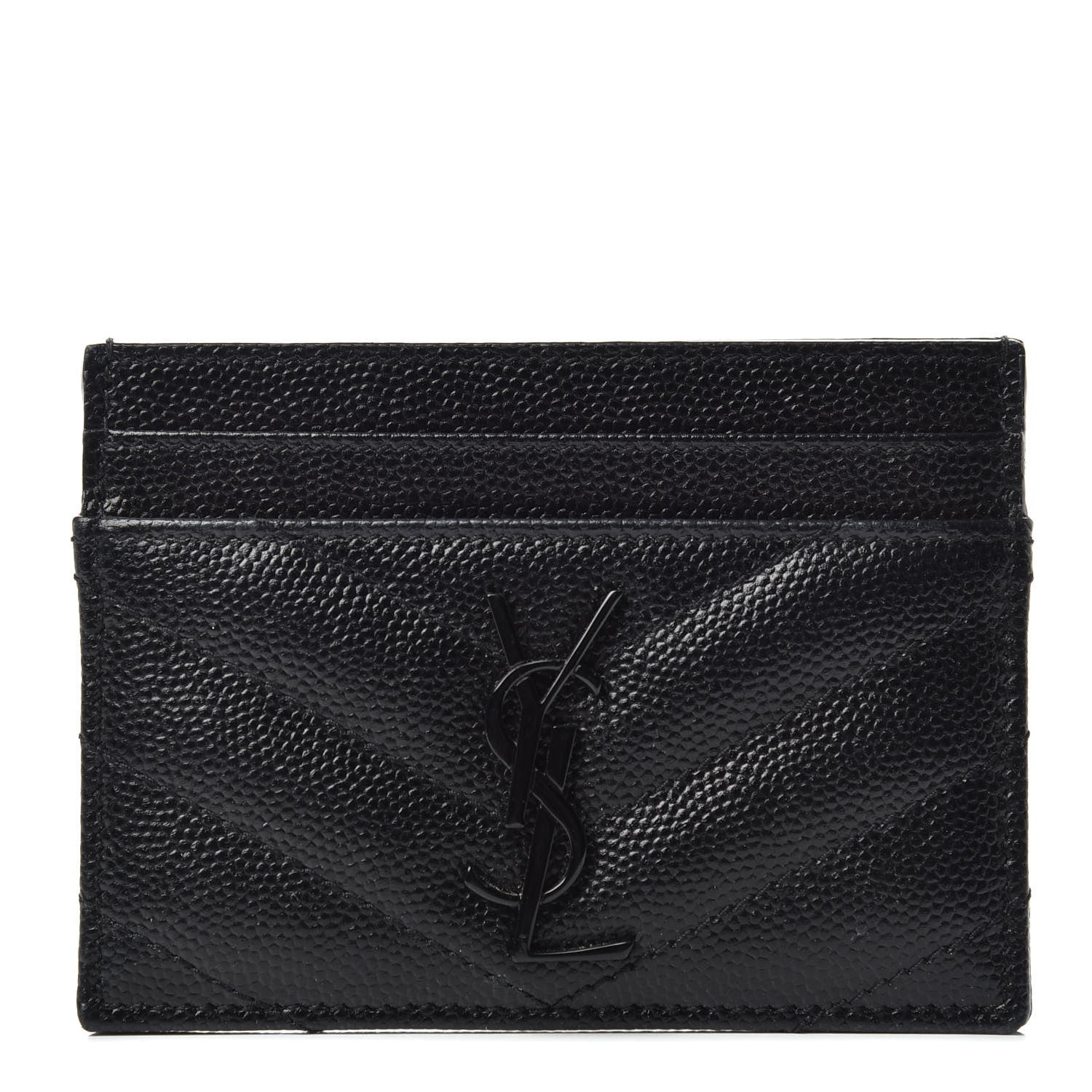Saint Laurent Grain De Poudre Matelasse Chevron Monogram Credit Card Case Black 1 of 6