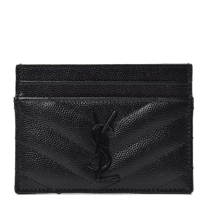 Saint Laurent Grain De Poudre Matelasse Chevron Monogram Credit Card Case Black 1 of 6