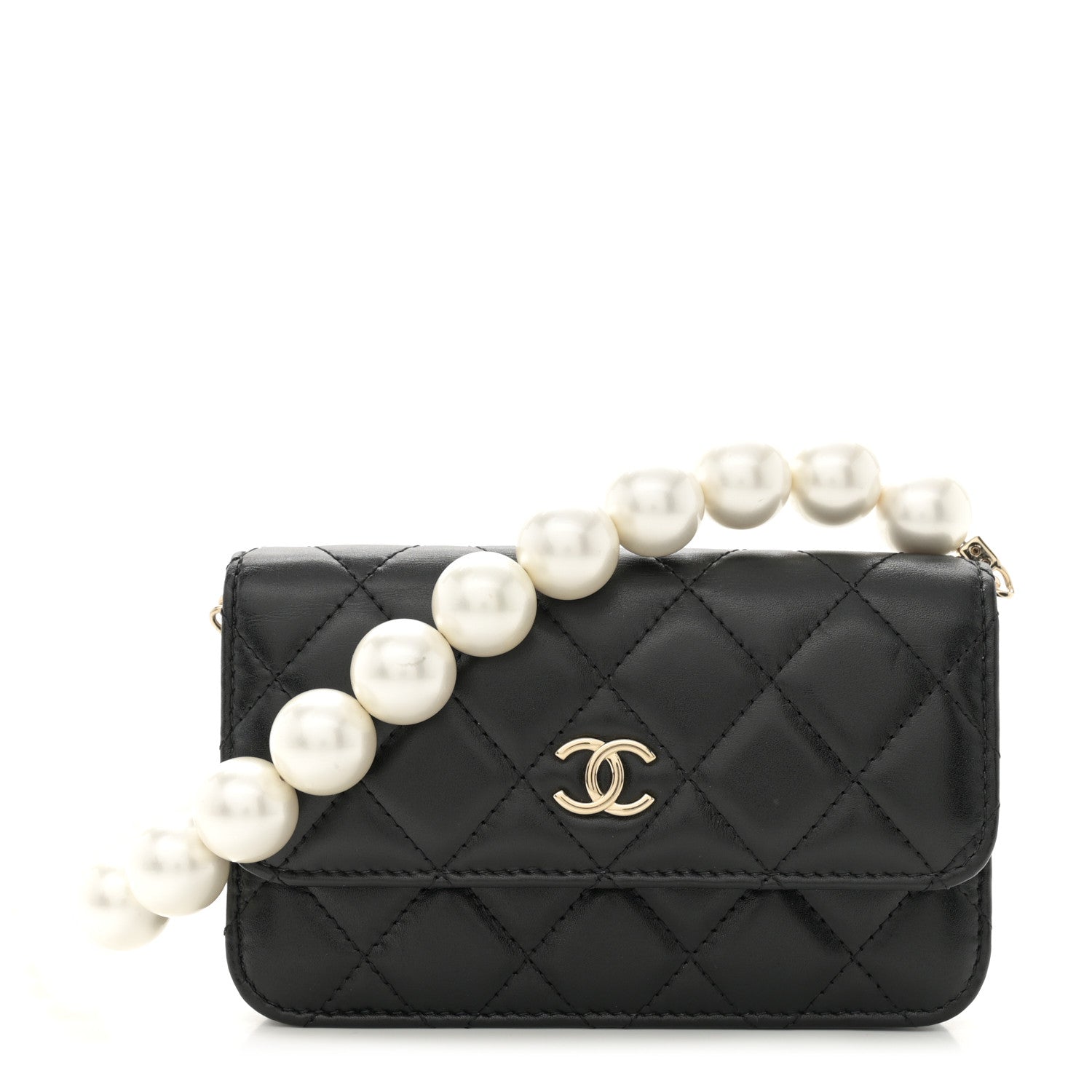 Chanel Calfskin Quilted Maxi Pearls Clutch With Chain Black 1 of 12