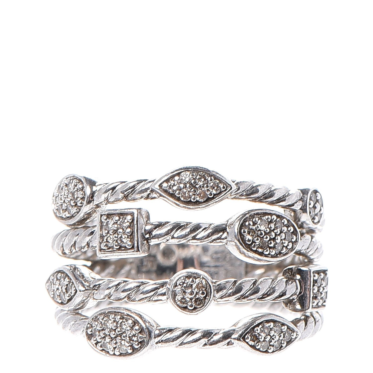 David Yurman Sterling Silver Diamond Confetti 4 Row Ring 54.5 7 1 of 6