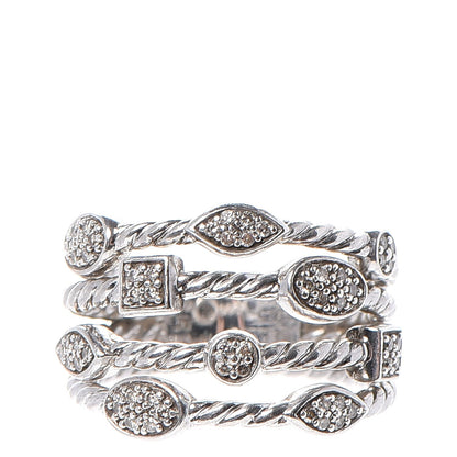 David Yurman Sterling Silver Diamond Confetti 4 Row Ring 54.5 7 1 of 6