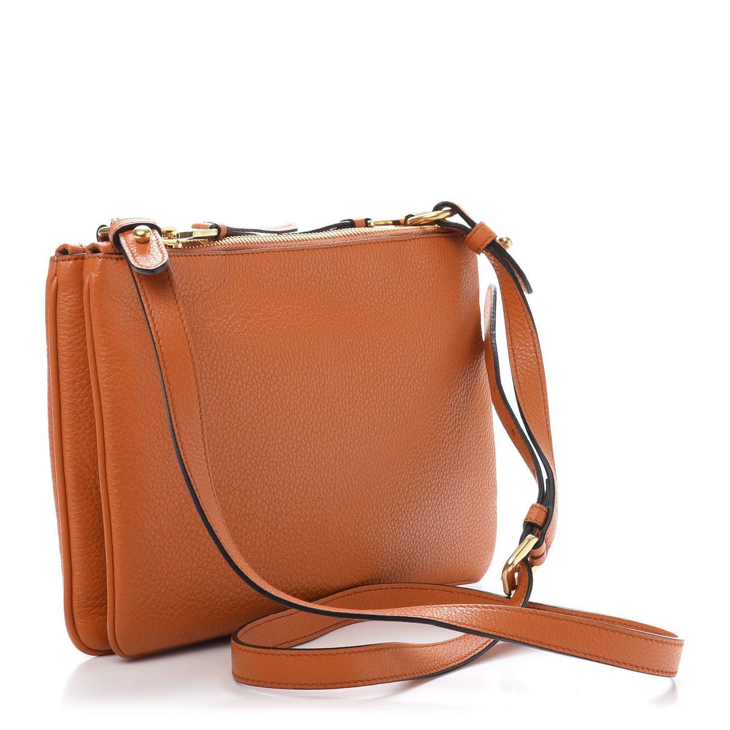 Vitello Daino Double Zip Crossbody Bag Papaya