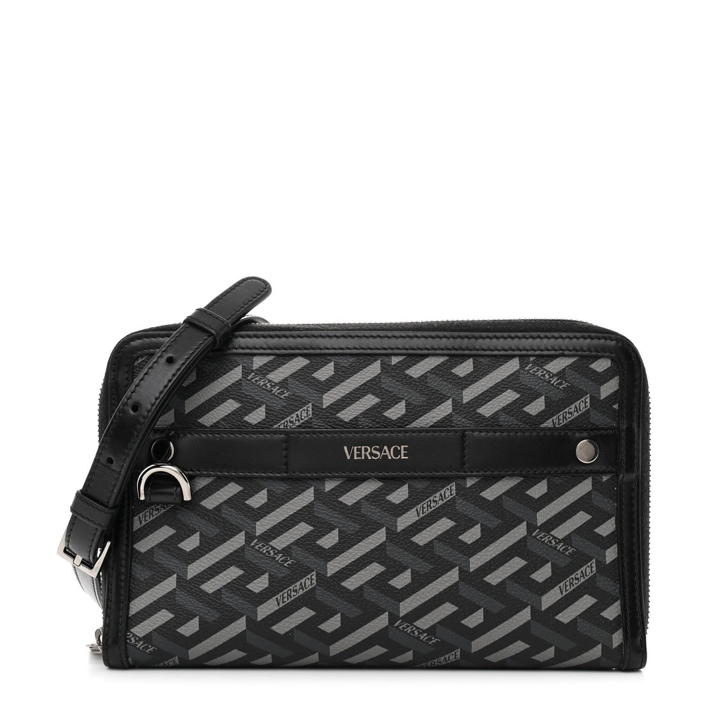 Coated Canvas La Greca Signature  Black Gray