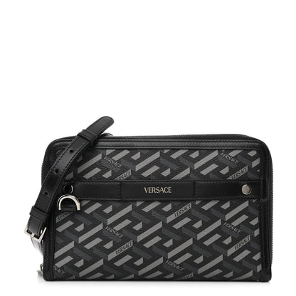 Versace Coated Canvas La Greca Signature  Black Gray 1 of 11