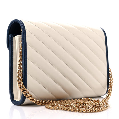 Gucci Vintage Effect Calfskin Matelasse Diagonal Torchon GG Marmont Chain Wallet Mystic White Blue Agata 3 of 9