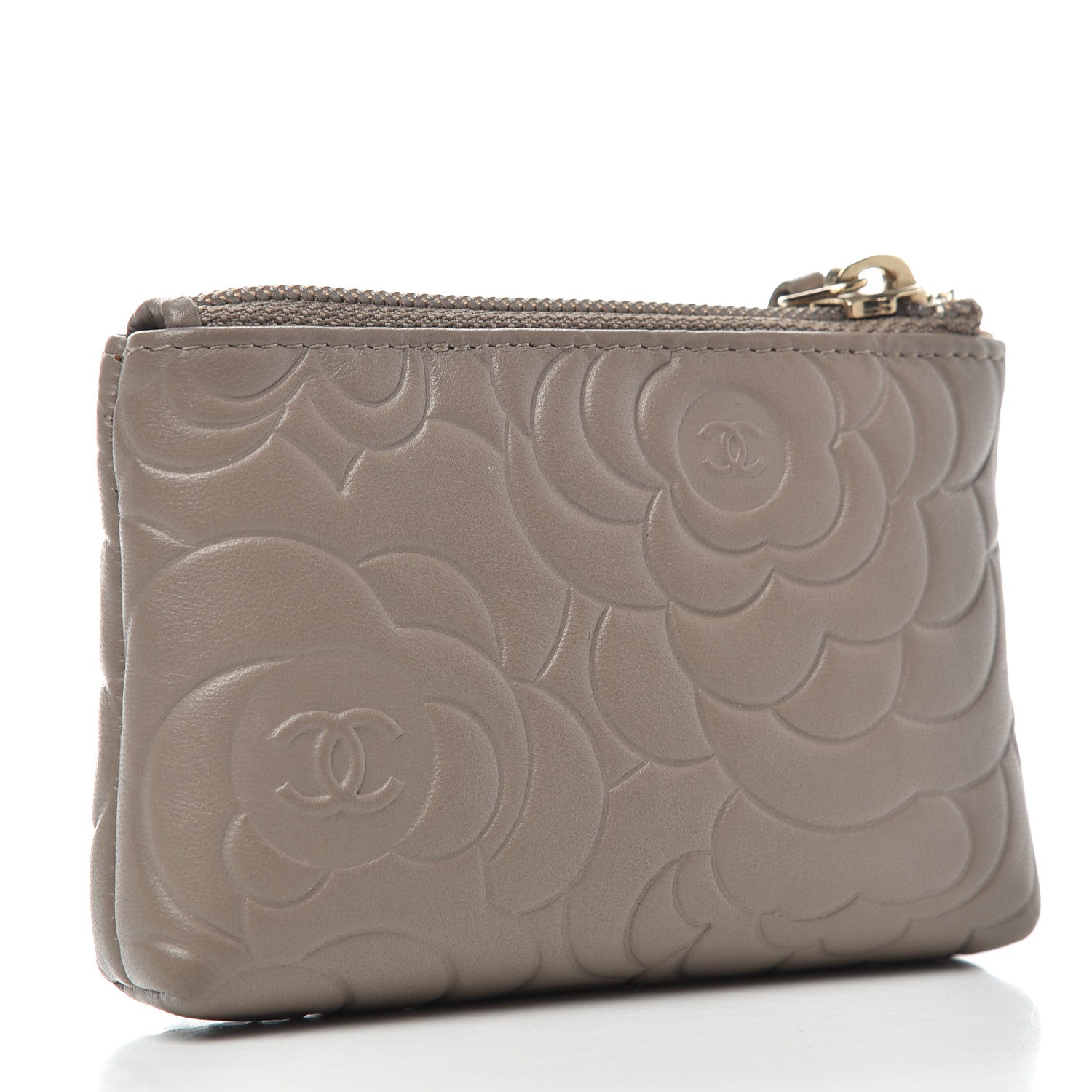 Chanel Lambskin Camellia Embossed Key Holder Case Beige 3 of 8