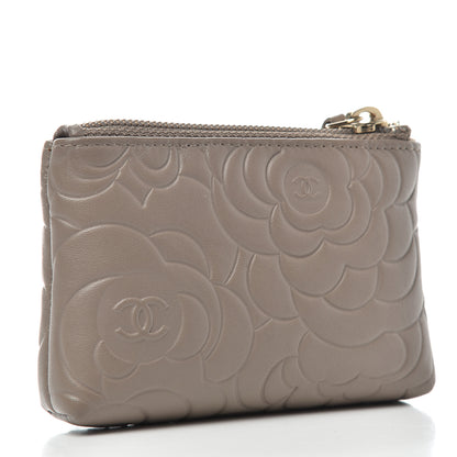 Chanel Lambskin Camellia Embossed Key Holder Case Beige 3 of 8