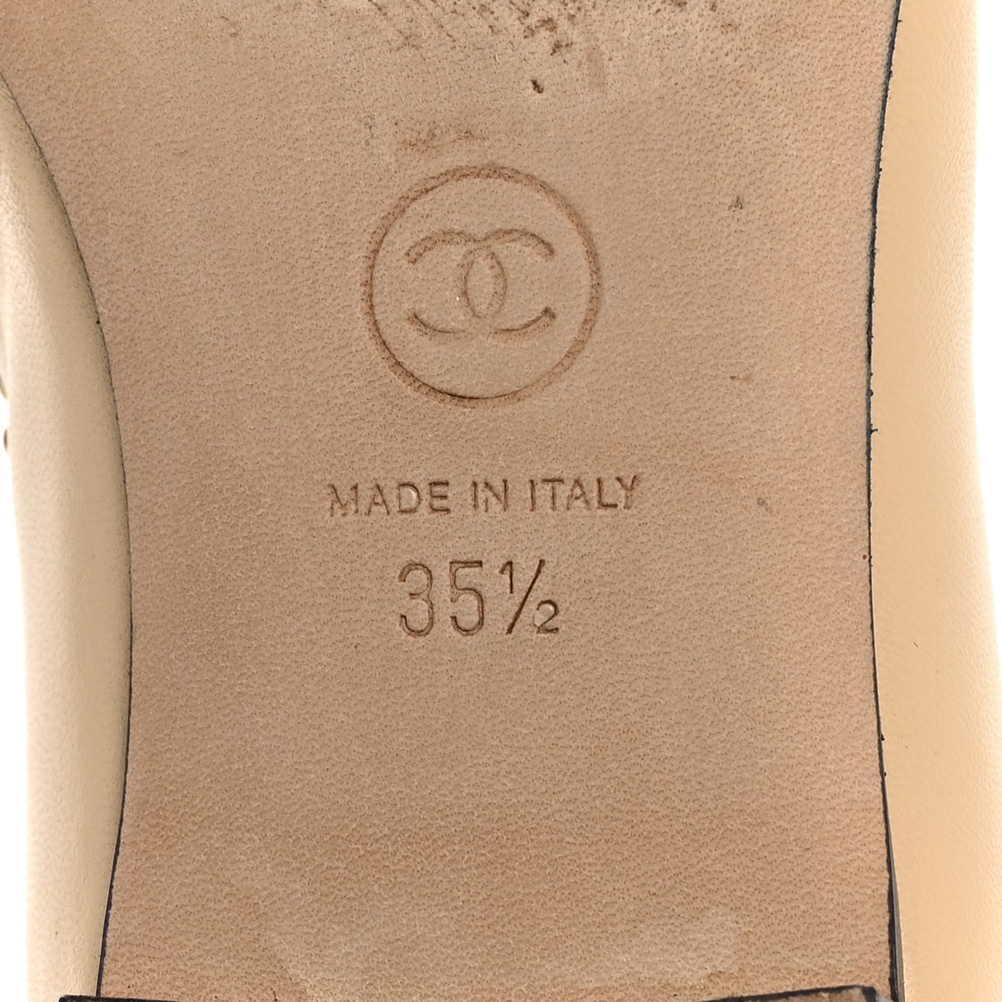 Lambskin Grosgrain Chain Cap Toe Flats 35.5 Beige Black