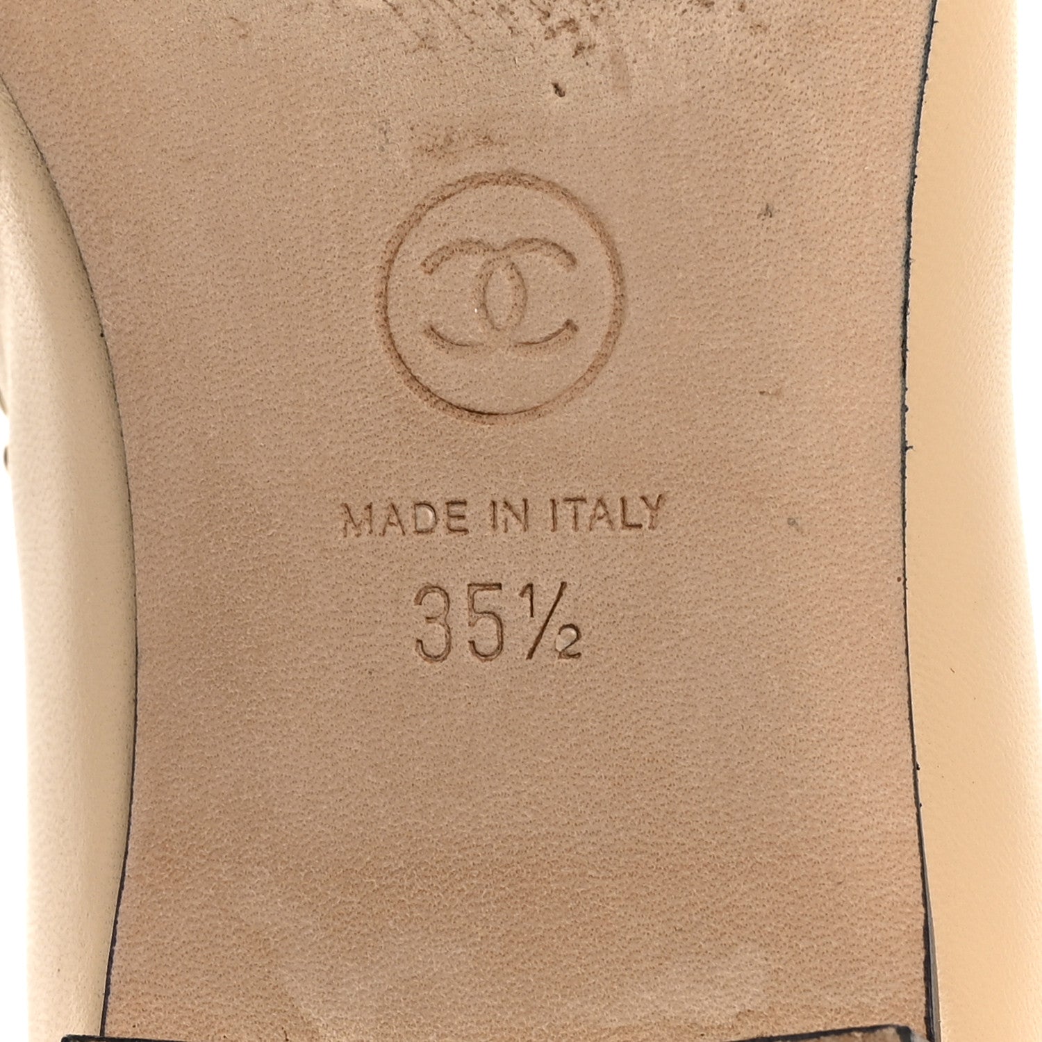 Chanel Lambskin Grosgrain Chain Cap Toe Flats 35.5 Beige Black 7 of 10