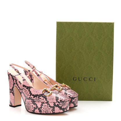 Gucci Calfskin Python Print Horsebit Platform 35/120mm Slingback Pumps 41 Wild Rose 9 of 9