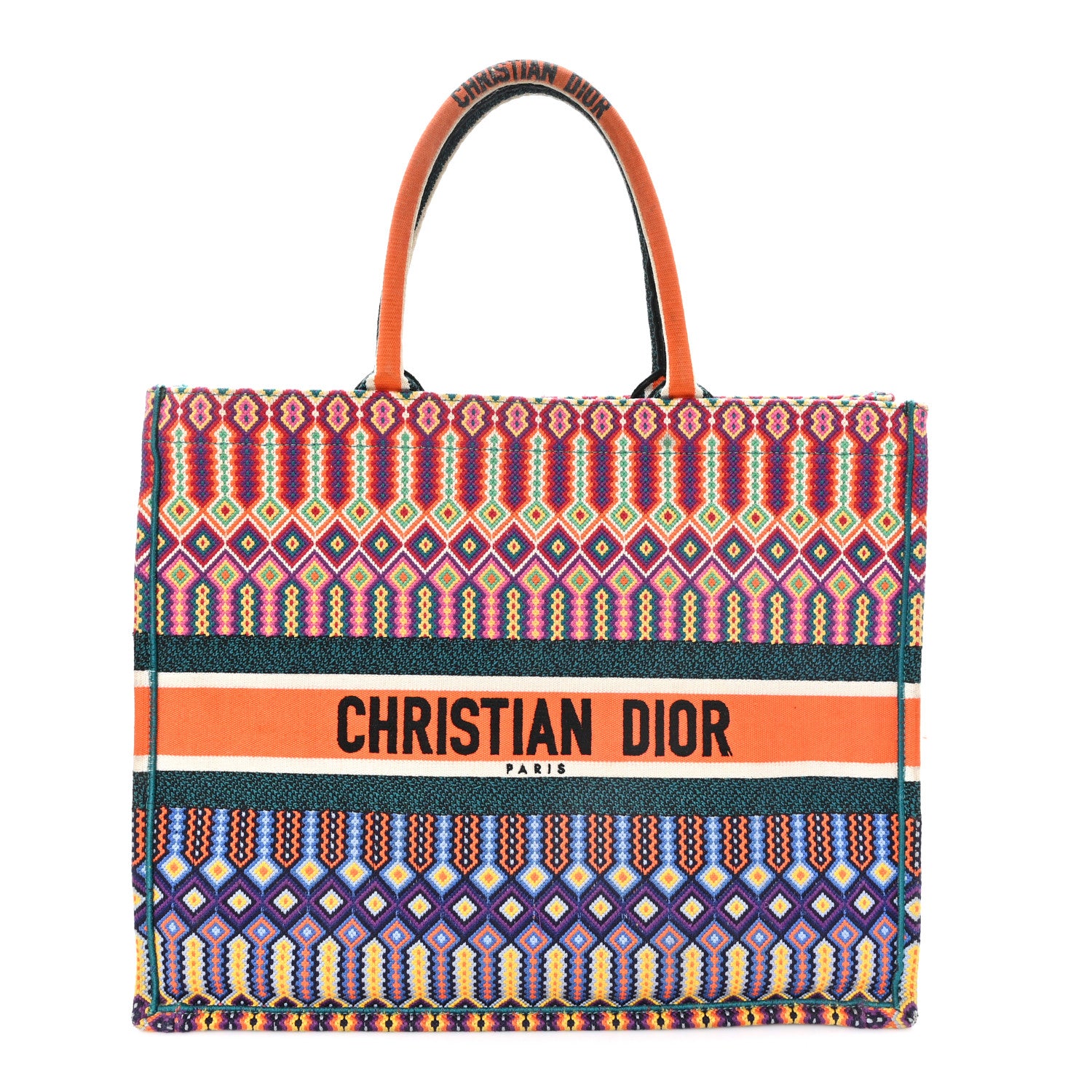 Christian Dior Canvas Embroidered Large Book Tote Orange Multicolor 1 of 13