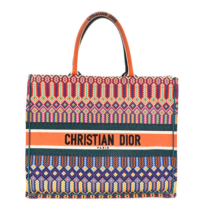 Christian Dior Canvas Embroidered Large Book Tote Orange Multicolor 1 of 13