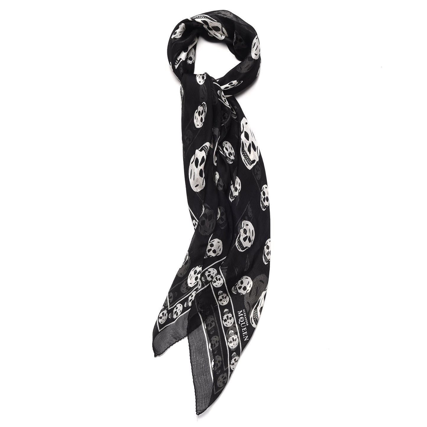 Silk Chiffon Skull Scarf Black Ivory