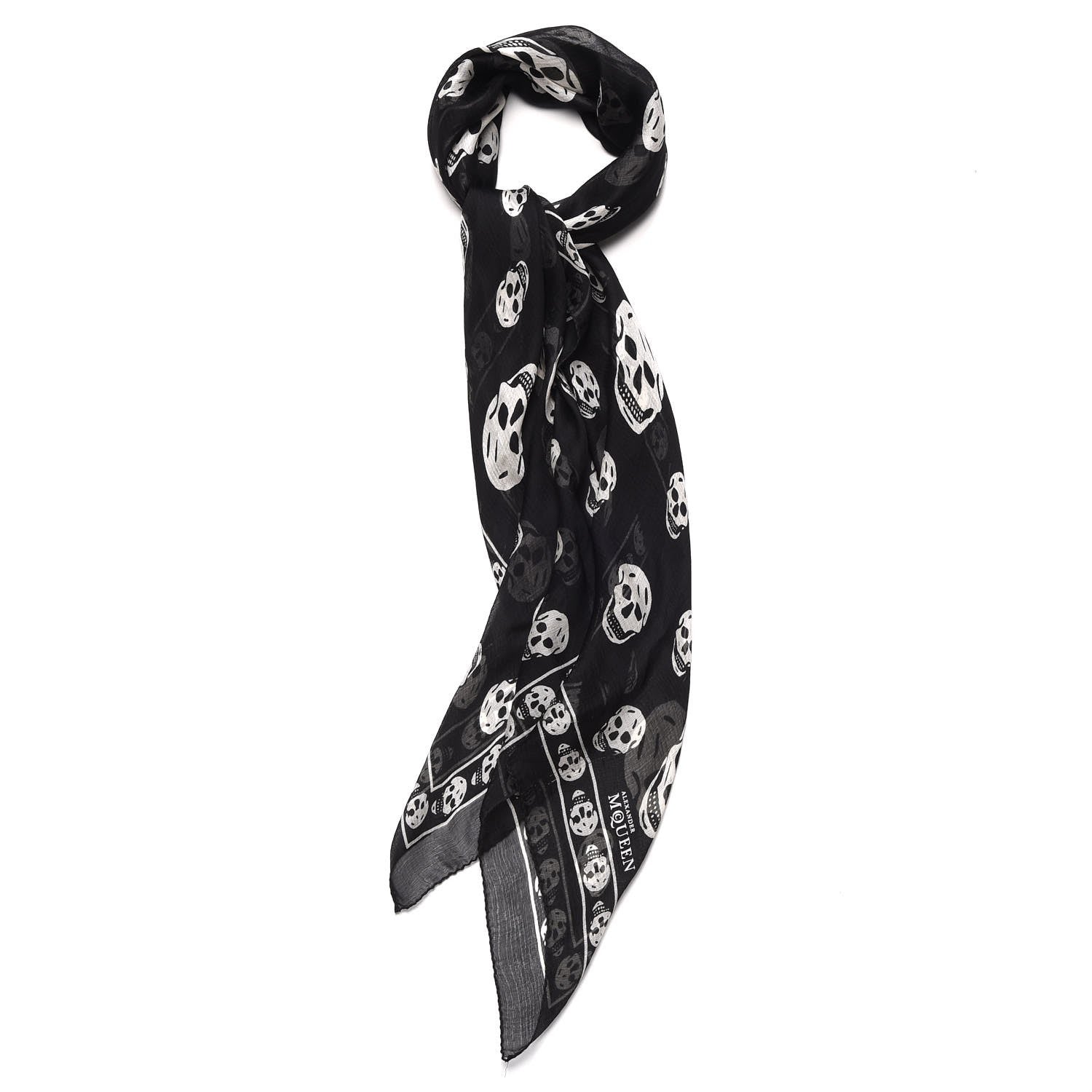 Alexander McQueen Silk Chiffon Skull Scarf Black Ivory 1 of 7