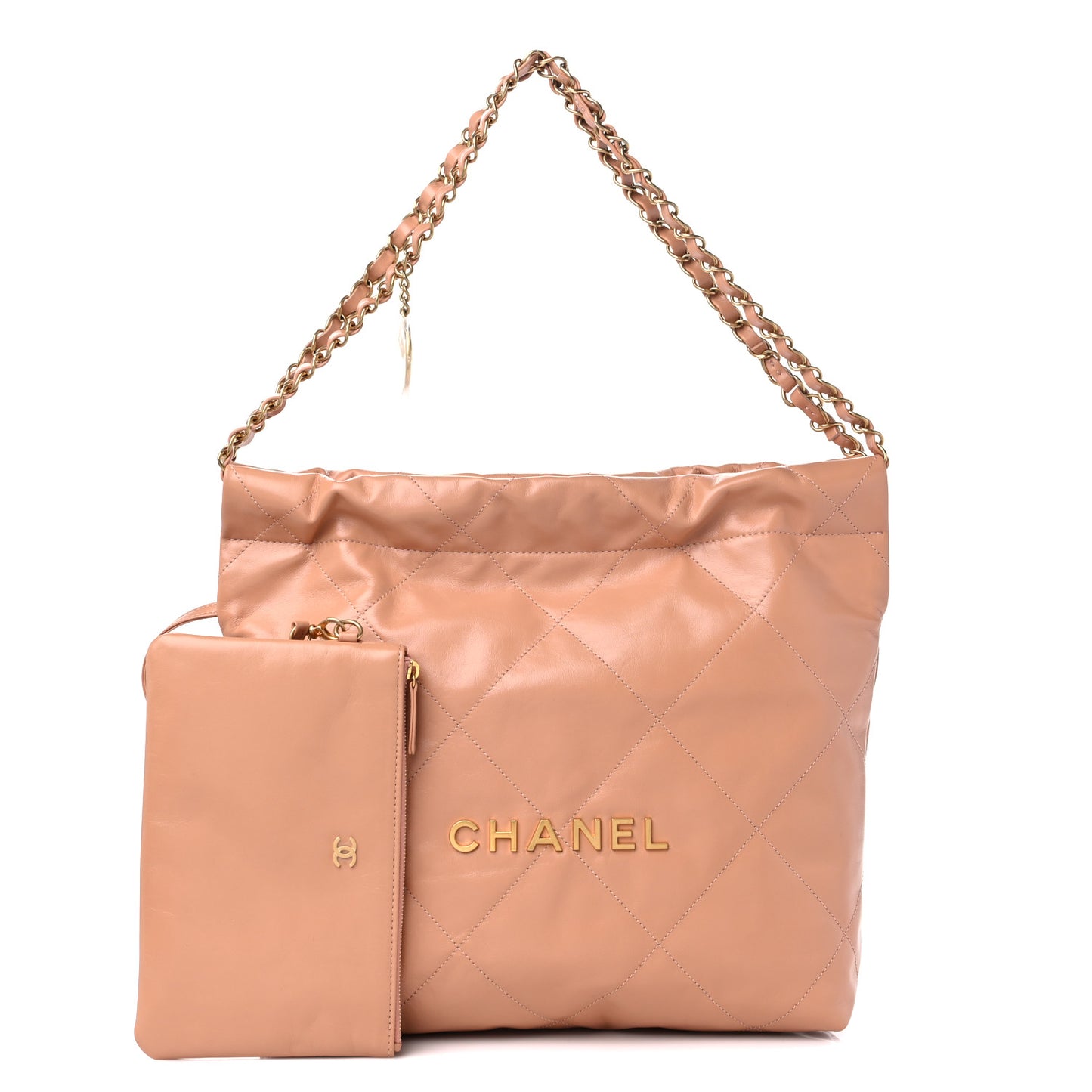 Shiny Calfskin Quilted Small Chanel 22 Beige