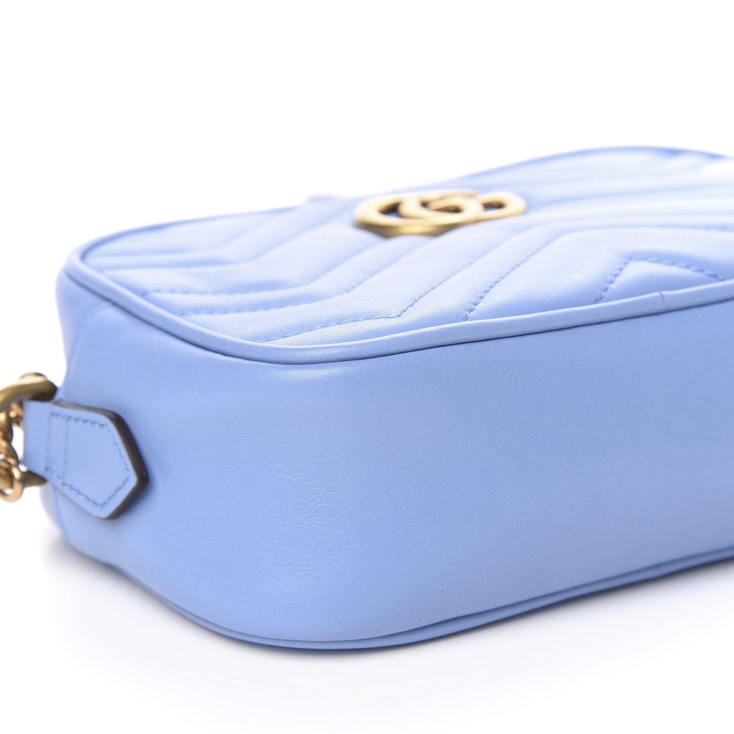 Calfskin Matelasse Mini GG Marmont Chain Shoulder Bag Clear Sky Blue