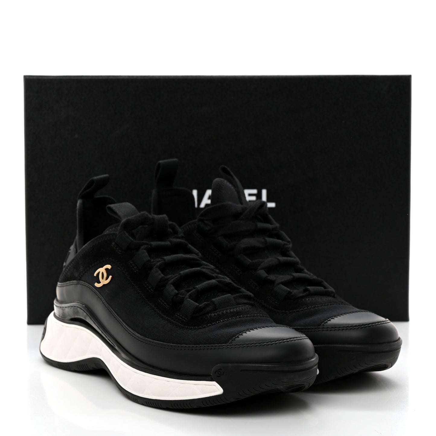 Velvet Calfskin Mixed Fibers CC Sneakers 37 Black