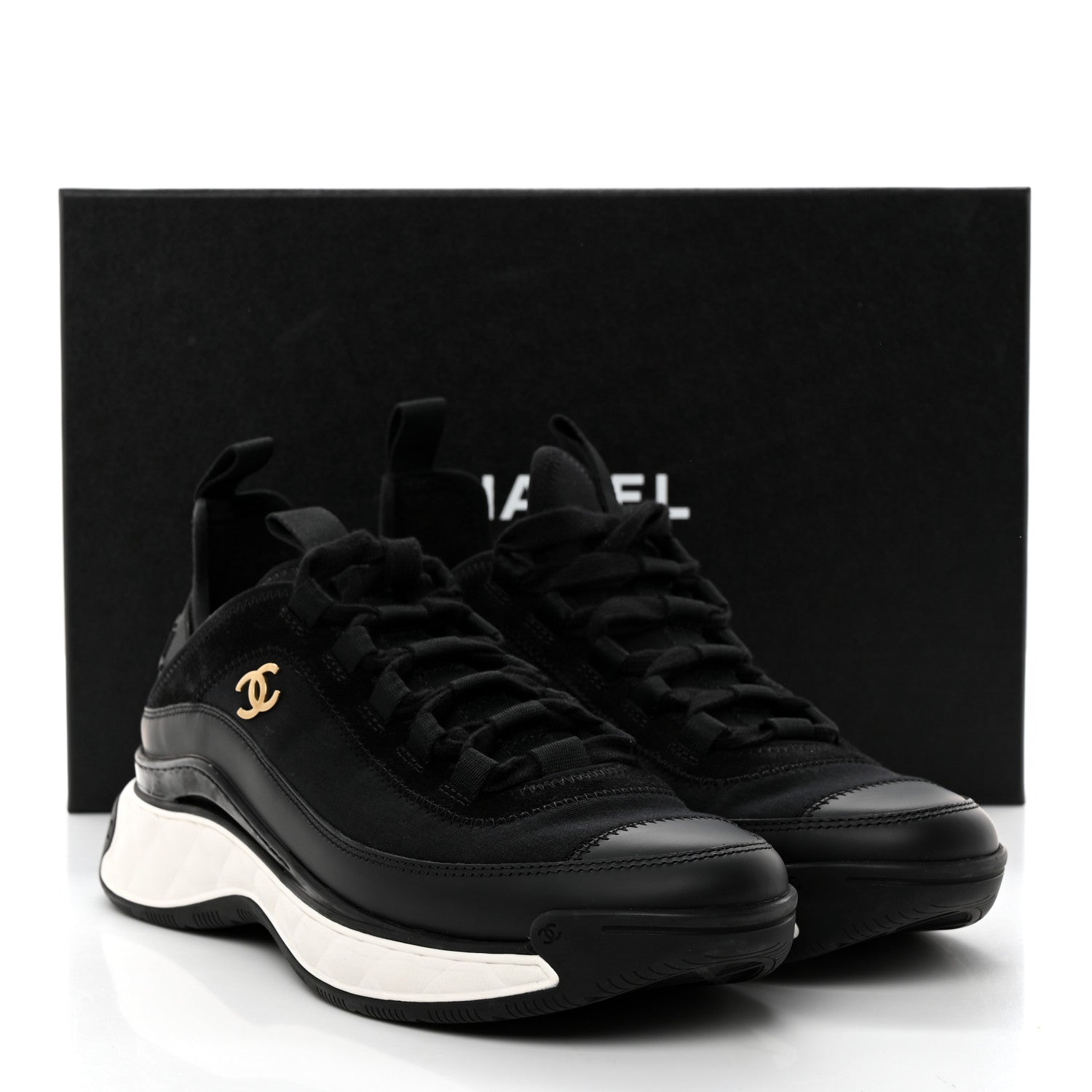 Chanel Velvet Calfskin Mixed Fibers CC Sneakers 37 Black 9 of 9