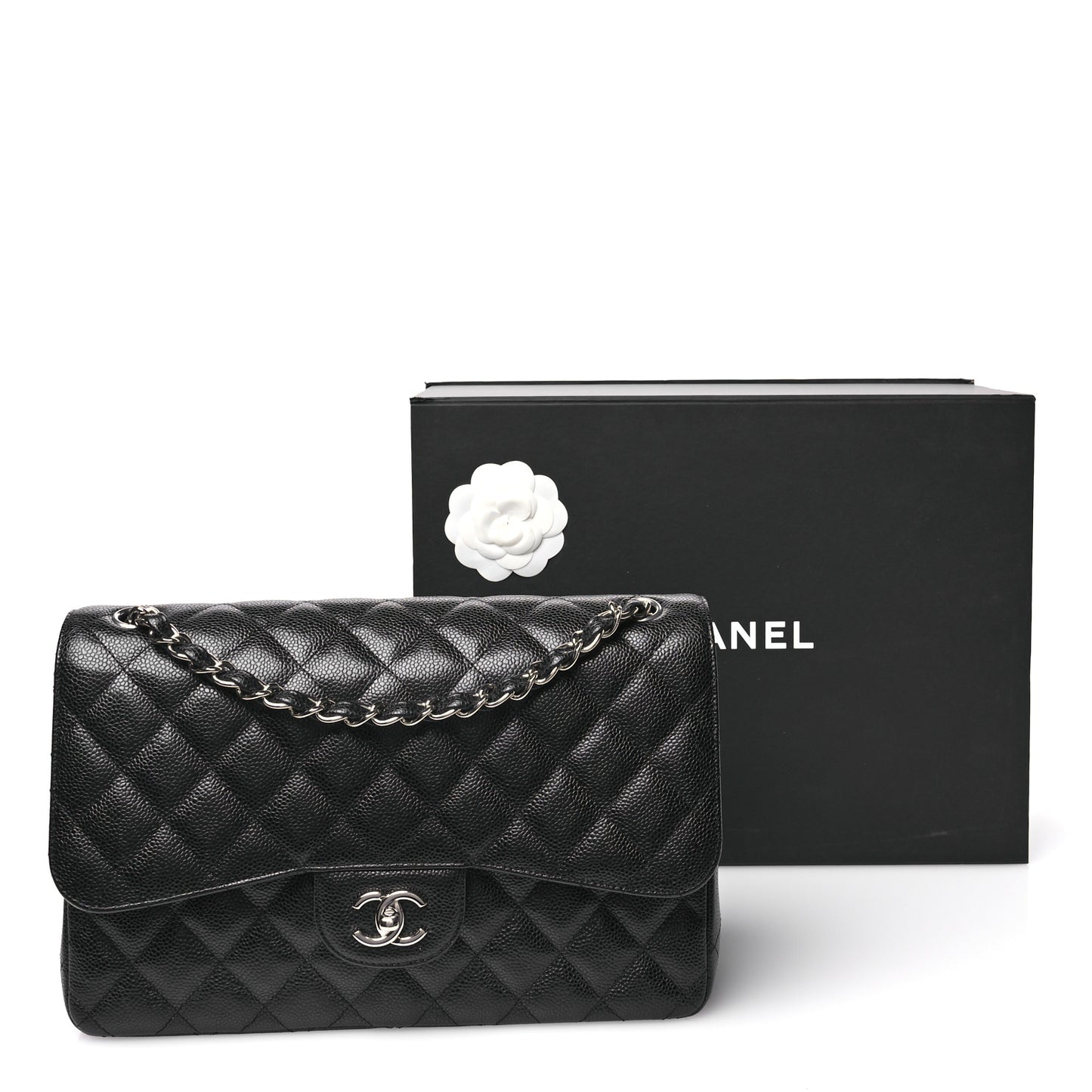 Caviar Quilted Jumbo Double Flap Black