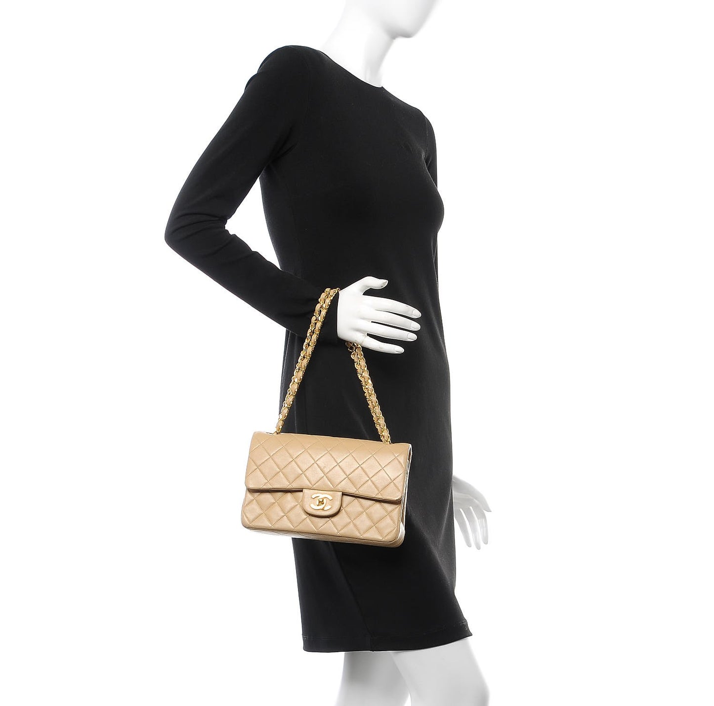 Lambskin Quilted Small Double Flap Beige