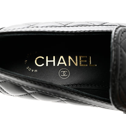 Chanel Lambskin Quilted CC Heart Loafers 37 Black 9 of 10