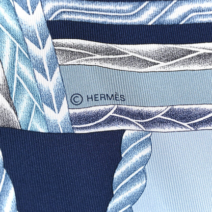 Hermes Silk Robe Du Soir Scarf 90 Bleu Glacier Gris White 4 of 5