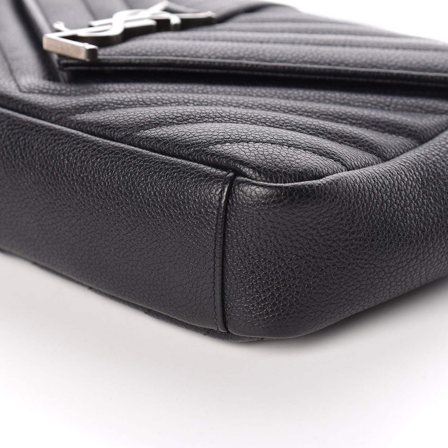 Grained Calfskin Matelasse Chevron Medium Monogram Chain Bag Black