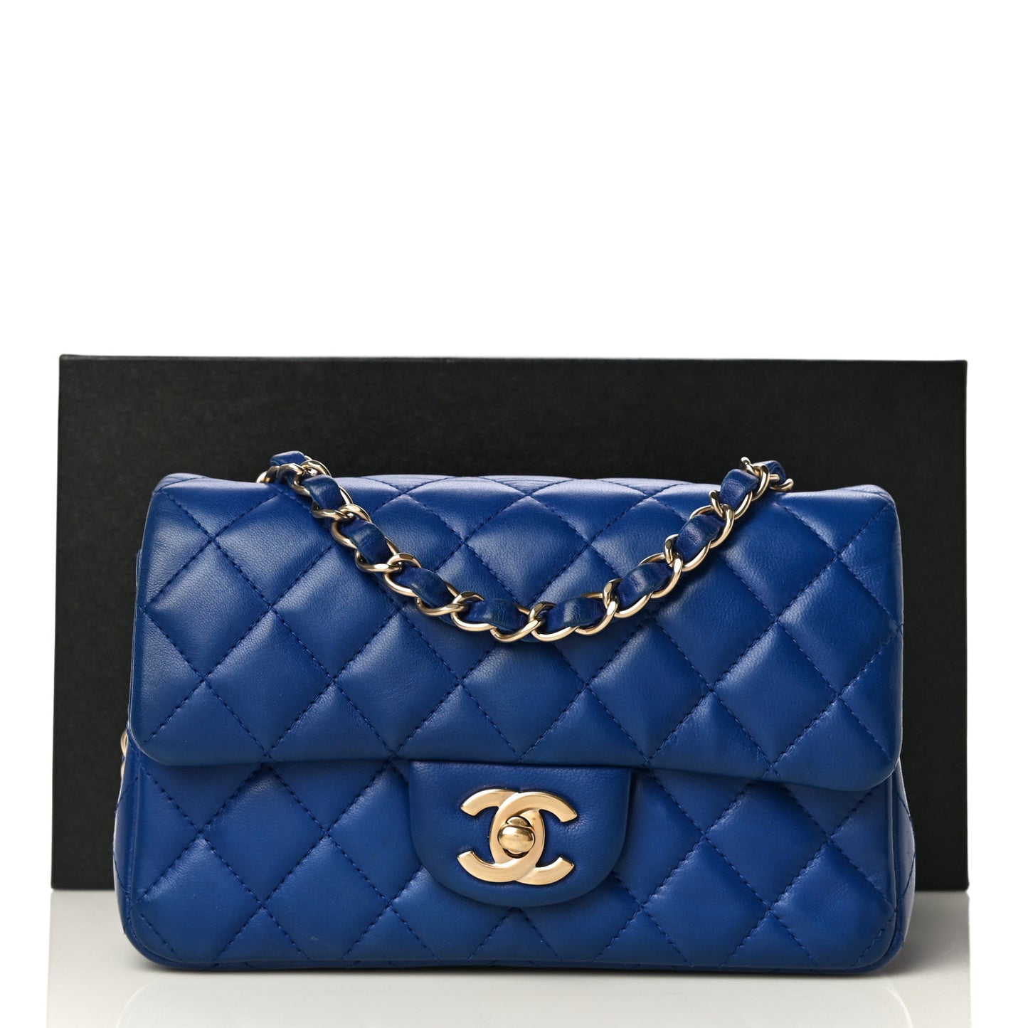 Lambskin Quilted Mini Rectangular Flap Blue