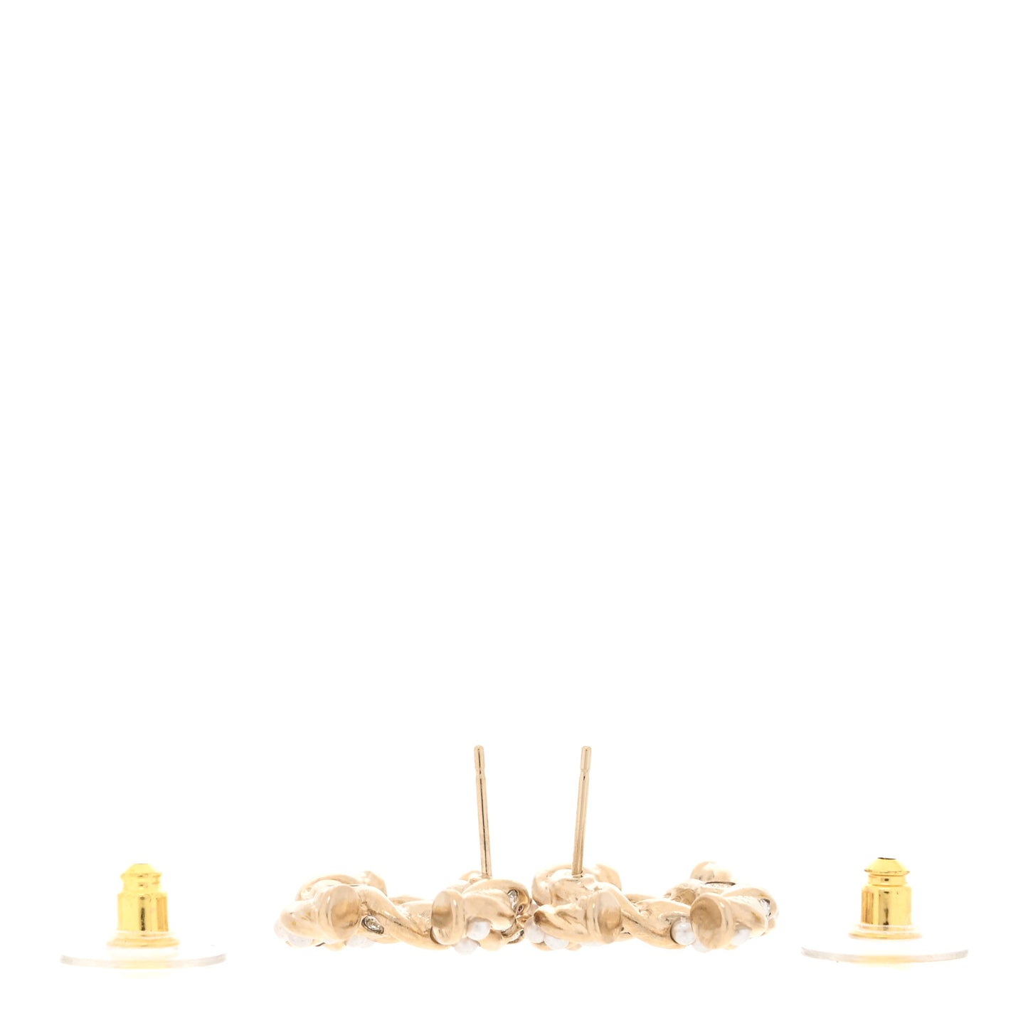 Metal Pearl Crystal Twisted CC Earrings Light Gold White Pink