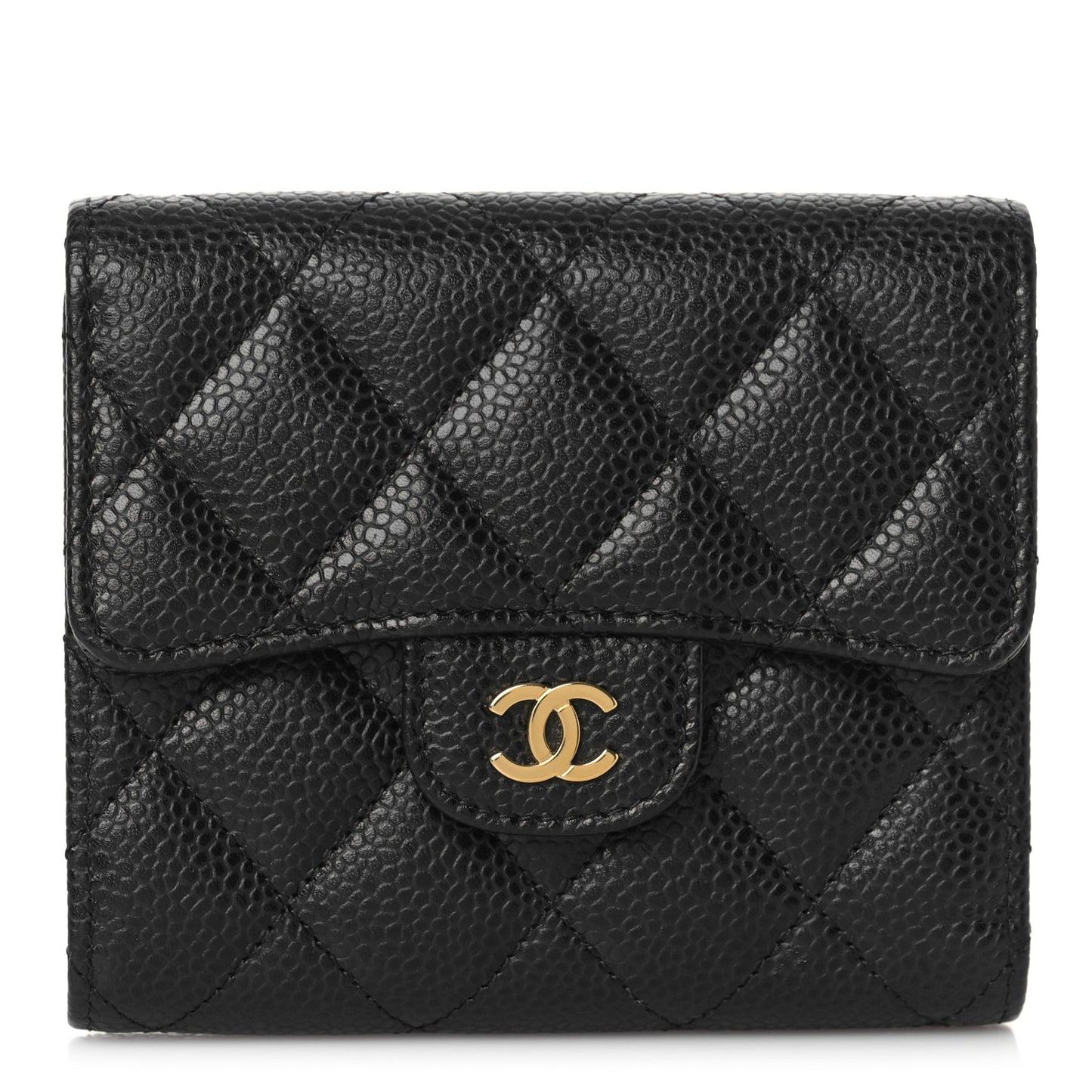 Caviar Quilted Compact Flap Wallet Black