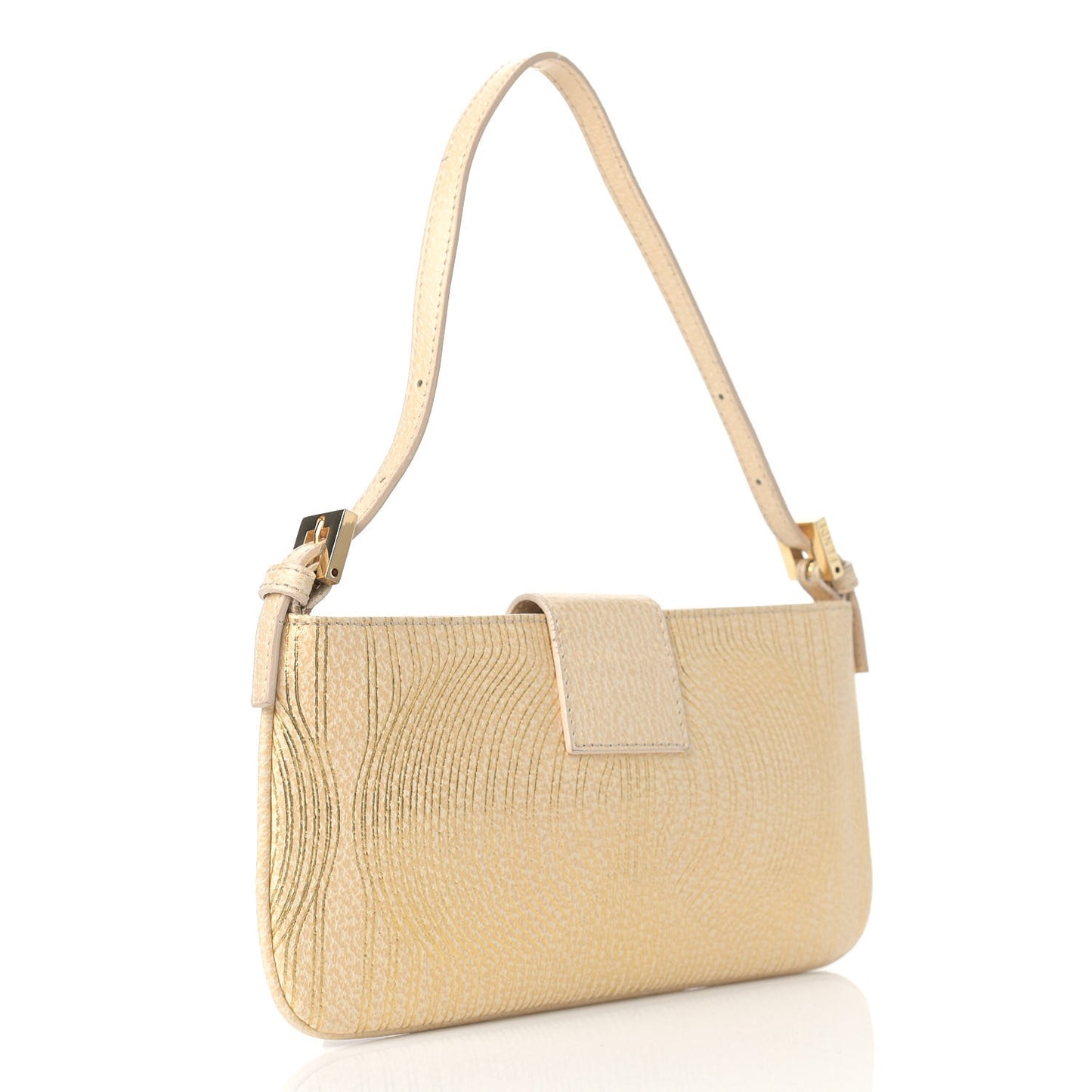 Metallic Calfskin Printed Mini Baguette Gold
