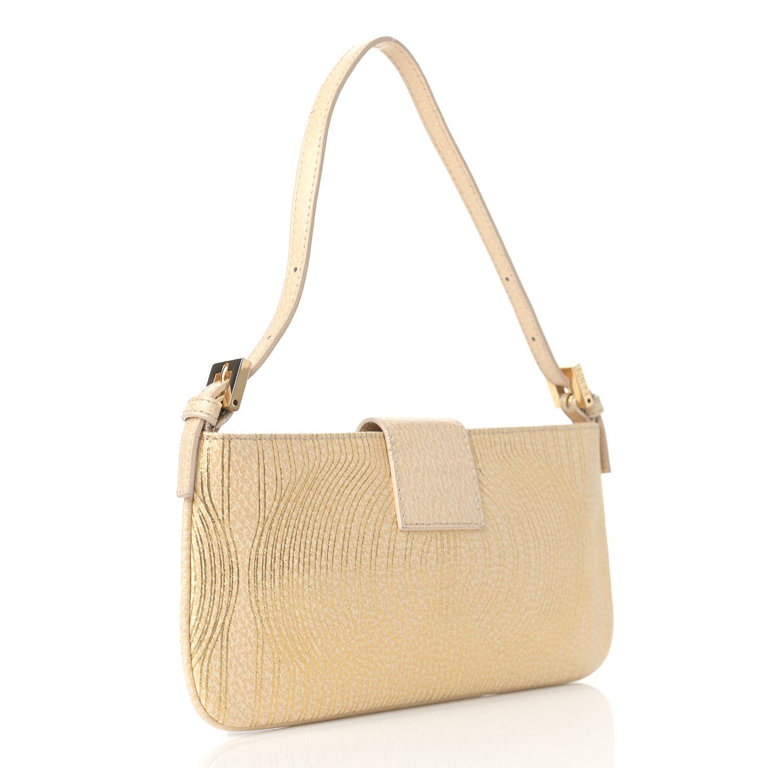 Fendi Metallic Calfskin Printed Mini Baguette Gold 3 of 14