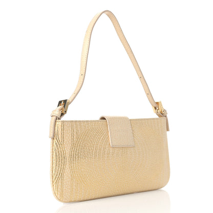 Fendi Metallic Calfskin Printed Mini Baguette Gold 3 of 14