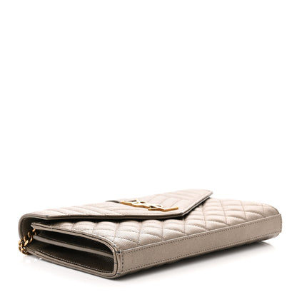 Saint Laurent Metallic Grain De Poudre Mixed Matelasse Triquilt Monogram Chain Wallet Piombo 4 of 14