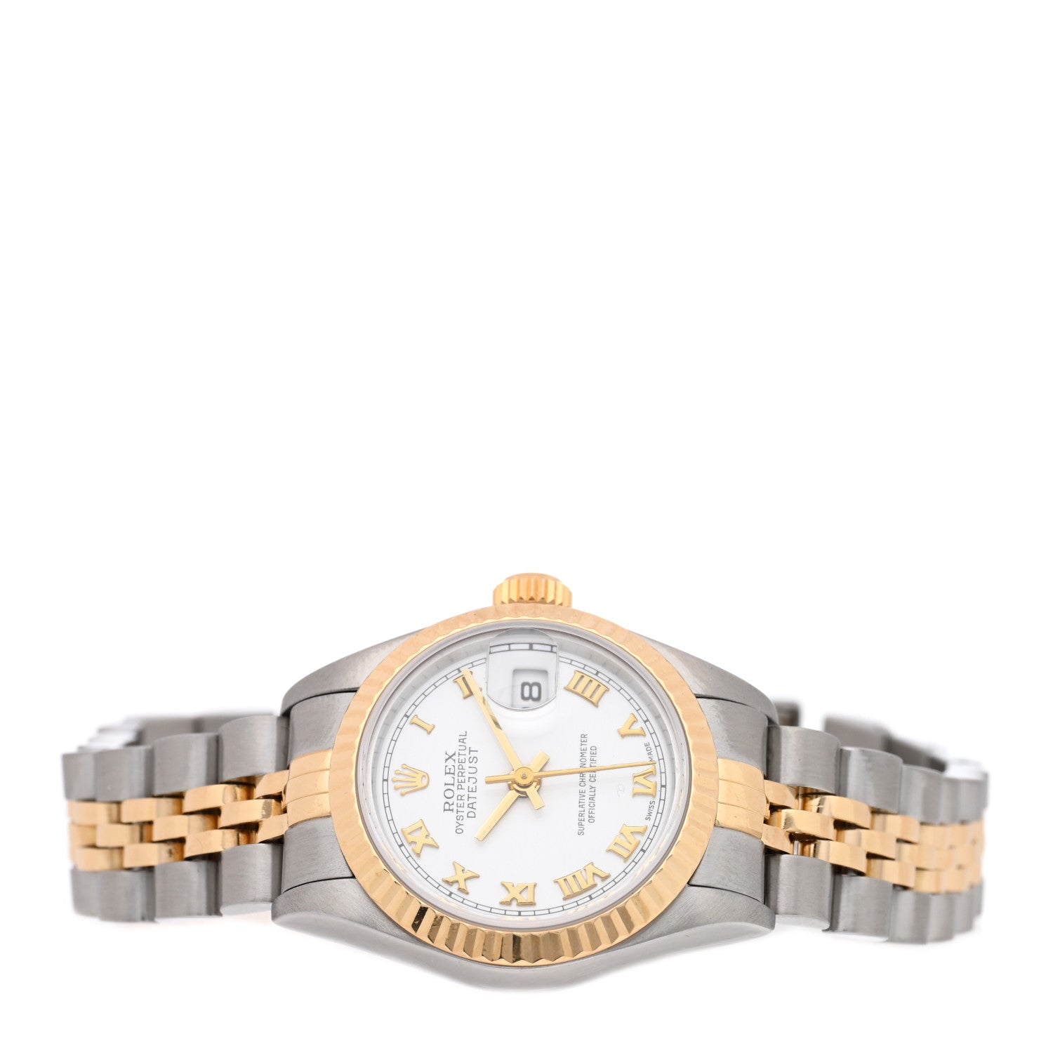 Rolex Stainless Steel 18K Yellow Gold 26mm Oyster Perpetual Datejust Watch White Roman 69173 2 of 5