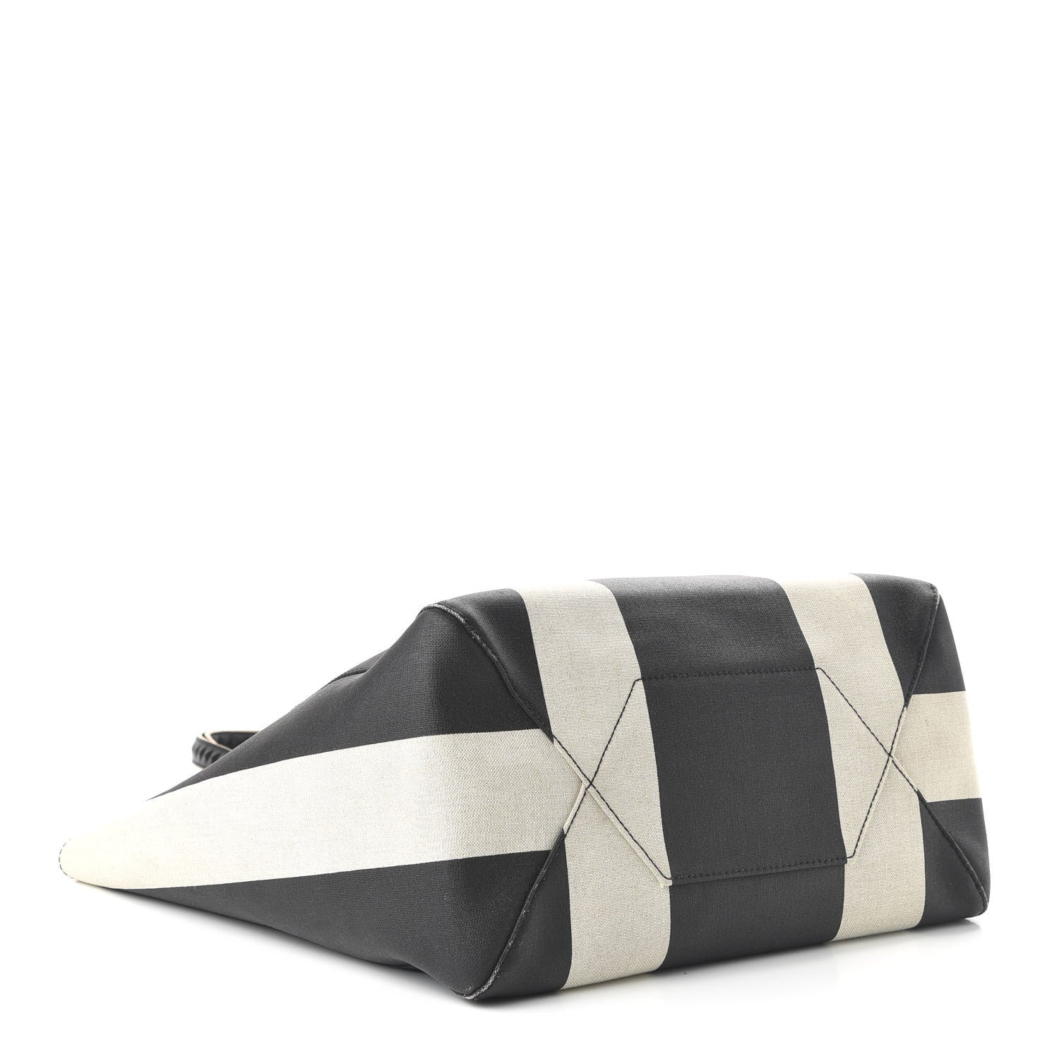 MCM Canvas Stripe Ilse East West Shopper Tote Black White 4 of 9