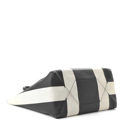 MCM Canvas Stripe Ilse East West Shopper Tote Black White 4 of 9