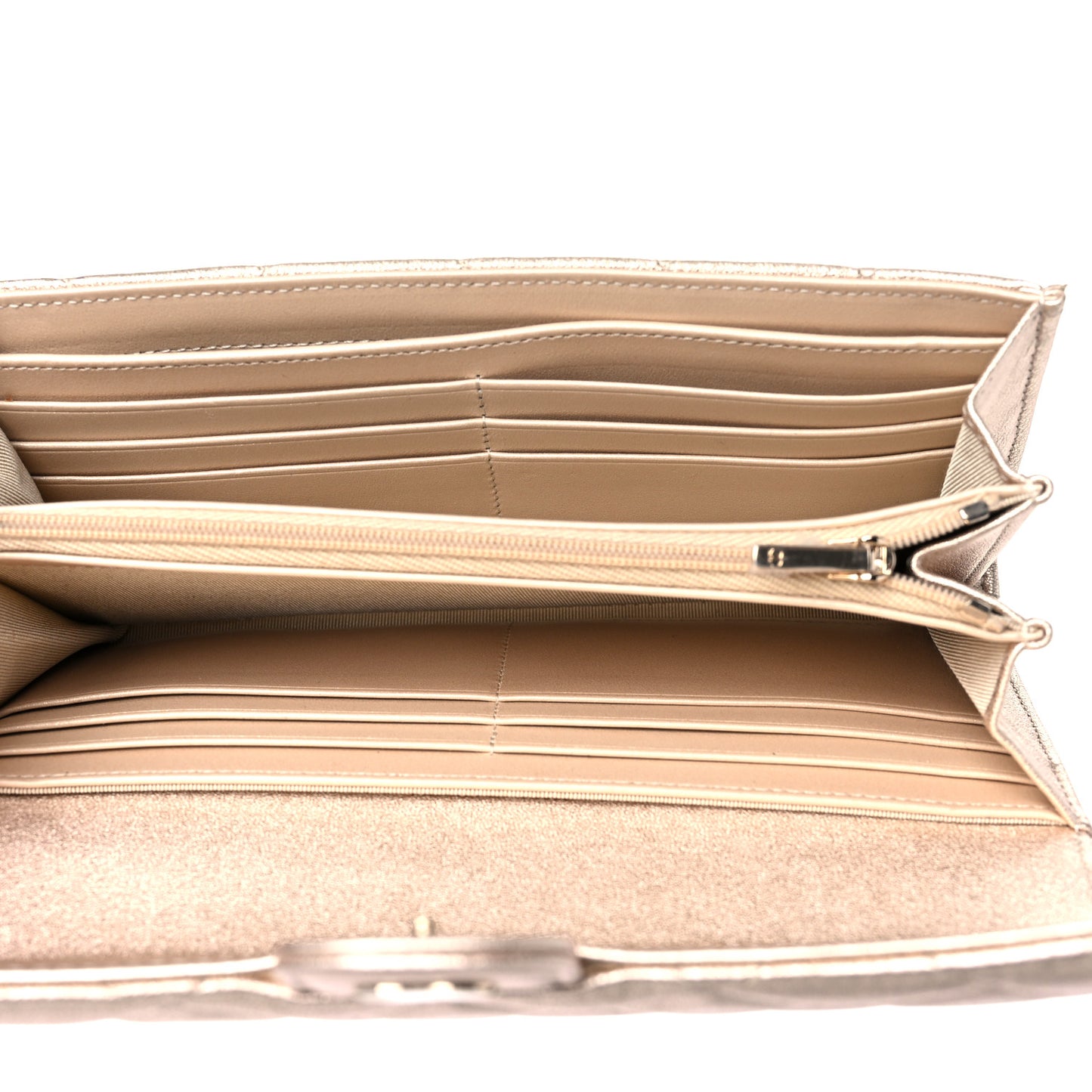 Metallic Lambskin Quilted Large Gusset Flap Wallet Gold