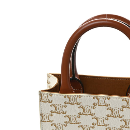 Celine Triomphe Canvas Calfskin Mini Vertical Cabas White 10 of 11