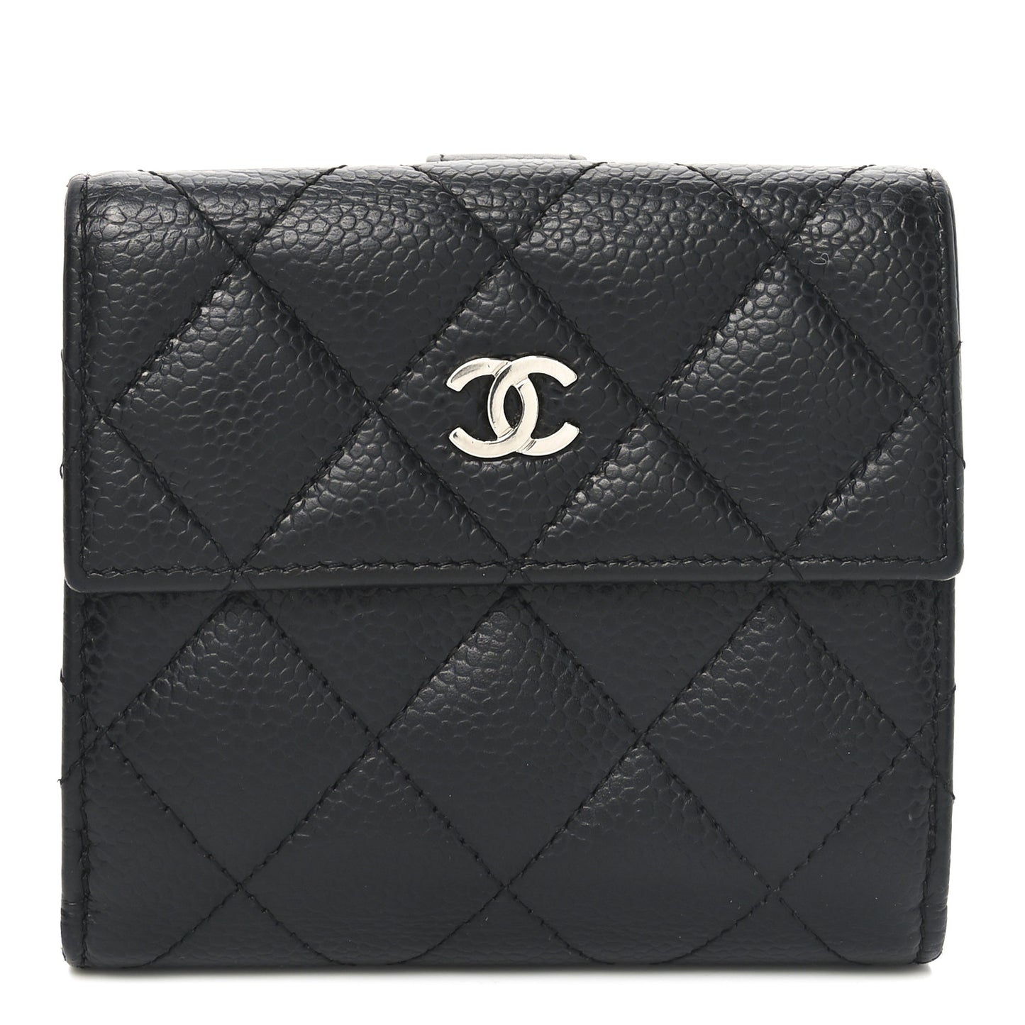 Caviar Quilted Compact French Flap Wallet Black