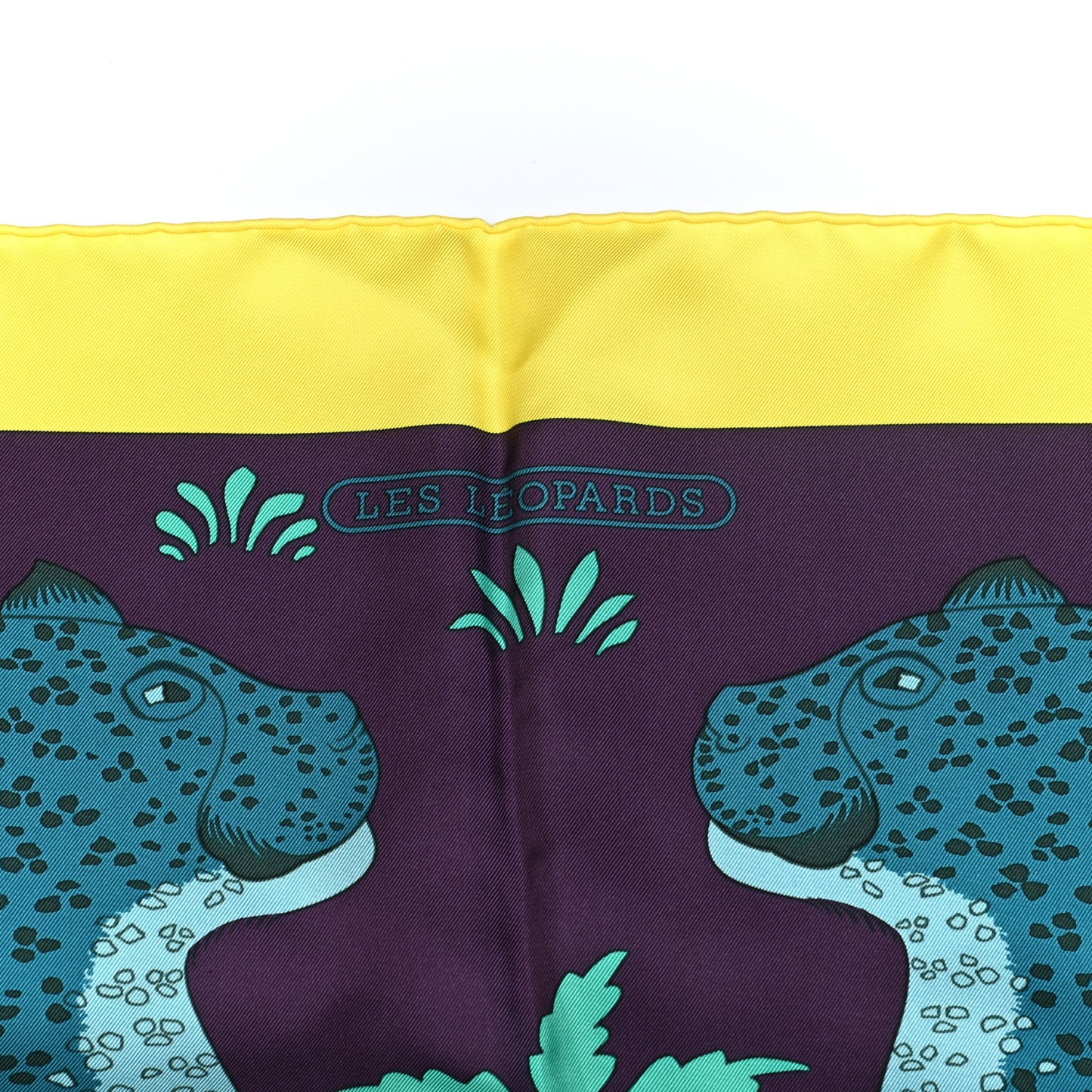 Silk Les Leopards Scarf 90 Jaune Vif Marine Canard