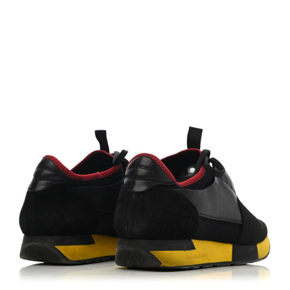 Balenciaga Calfskin Neoprene Mesh Suede Race Runner Sneakers 39 Black Yellow 3 of 4