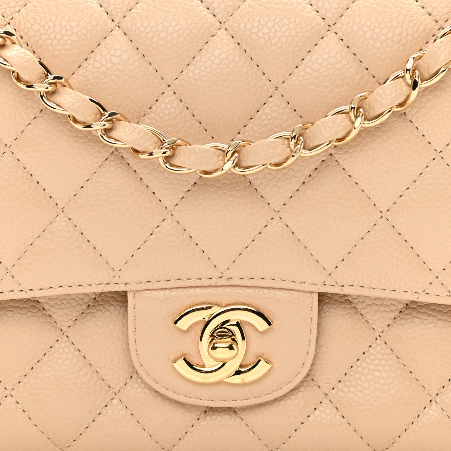 Caviar Quilted Medium Double Flap Light Beige