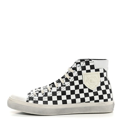 Saint Laurent Calfskin Checkered Print Bedford Hightop Sneakers 40.5 Black White 1 of 12