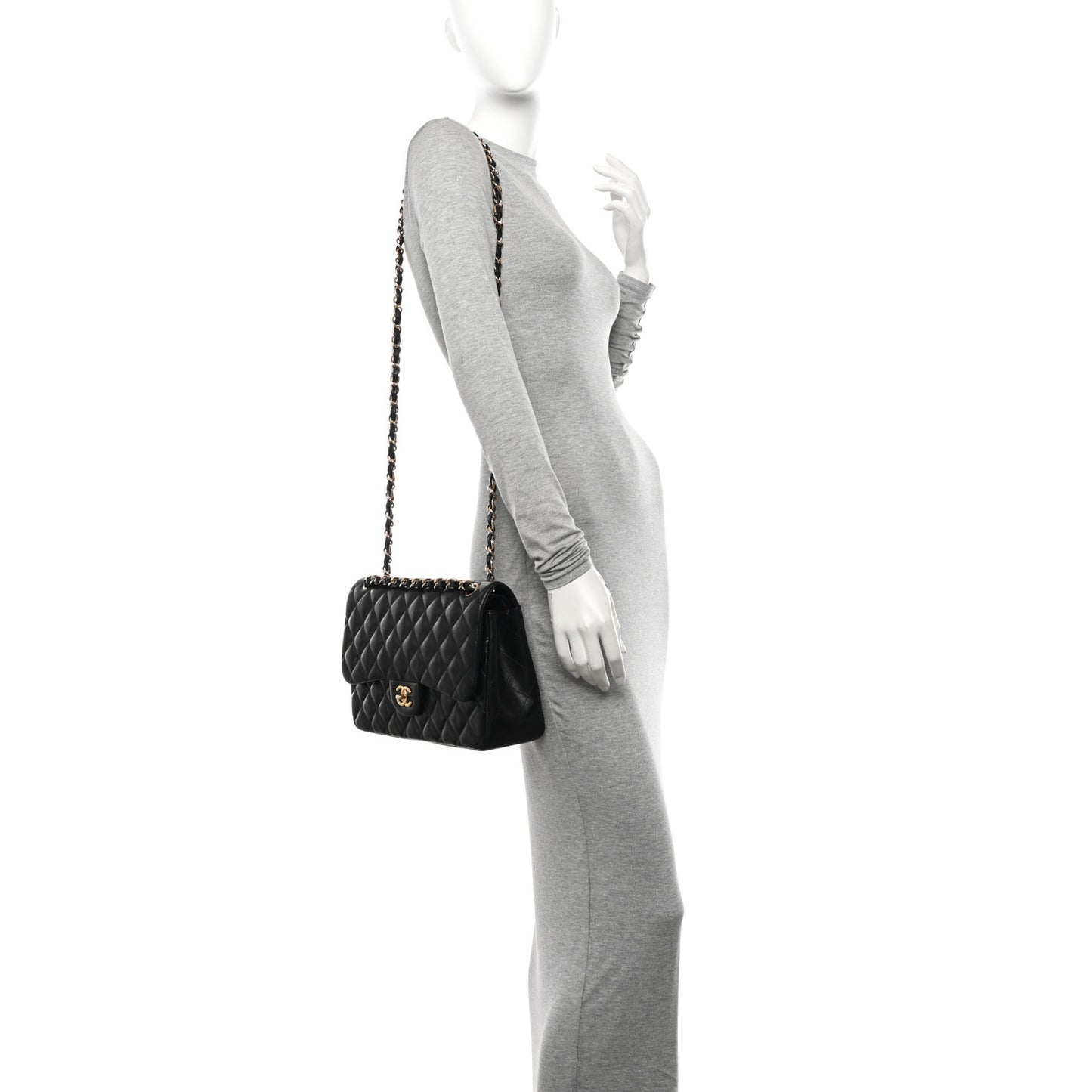 Lambskin Quilted Jumbo Double Flap Black