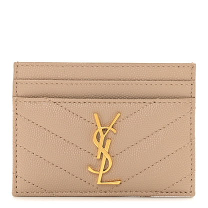 Saint Laurent Grain De Poudre Matelasse Chevron Monogram Credit Card Case Dark Beige 1 of 7