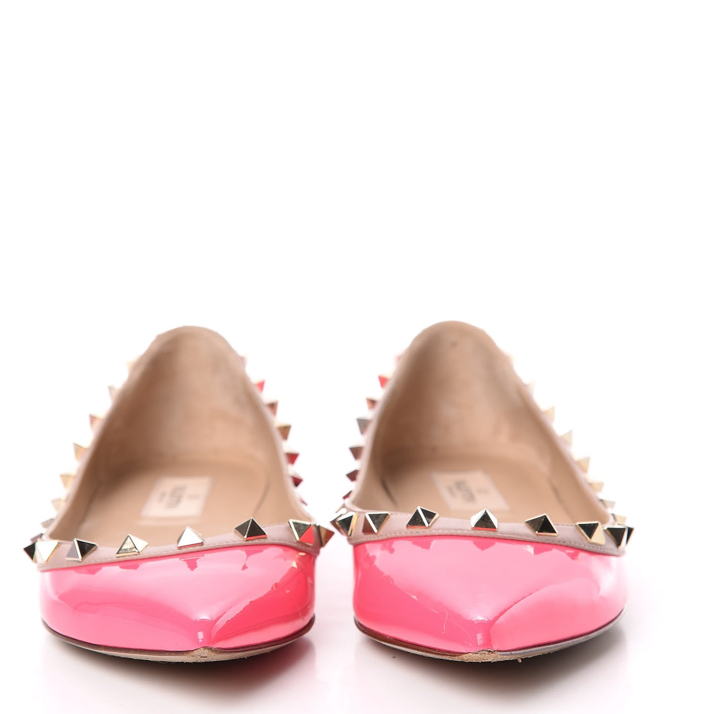 Patent Nappa Rockstud Ballerina Flats 38 Fuxia Fluo Poudre