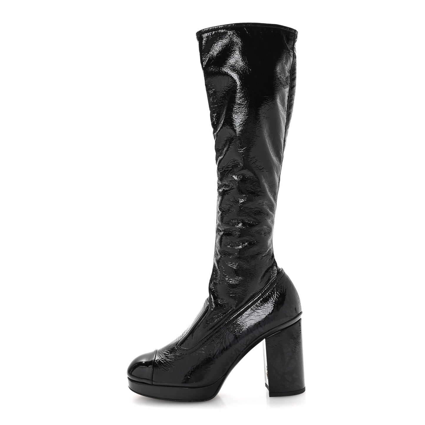 Crumpled Patent High Boots 38.5 Black