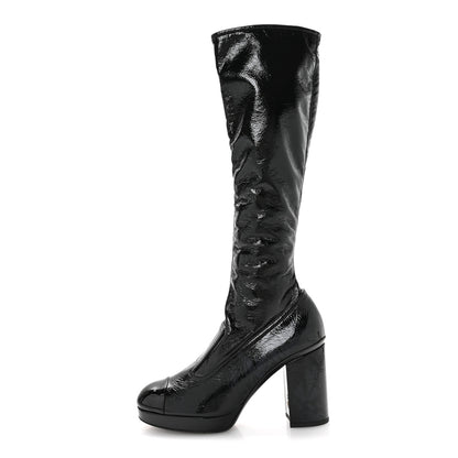 Chanel Crumpled Patent High Boots 38.5 Black 1 of 8
